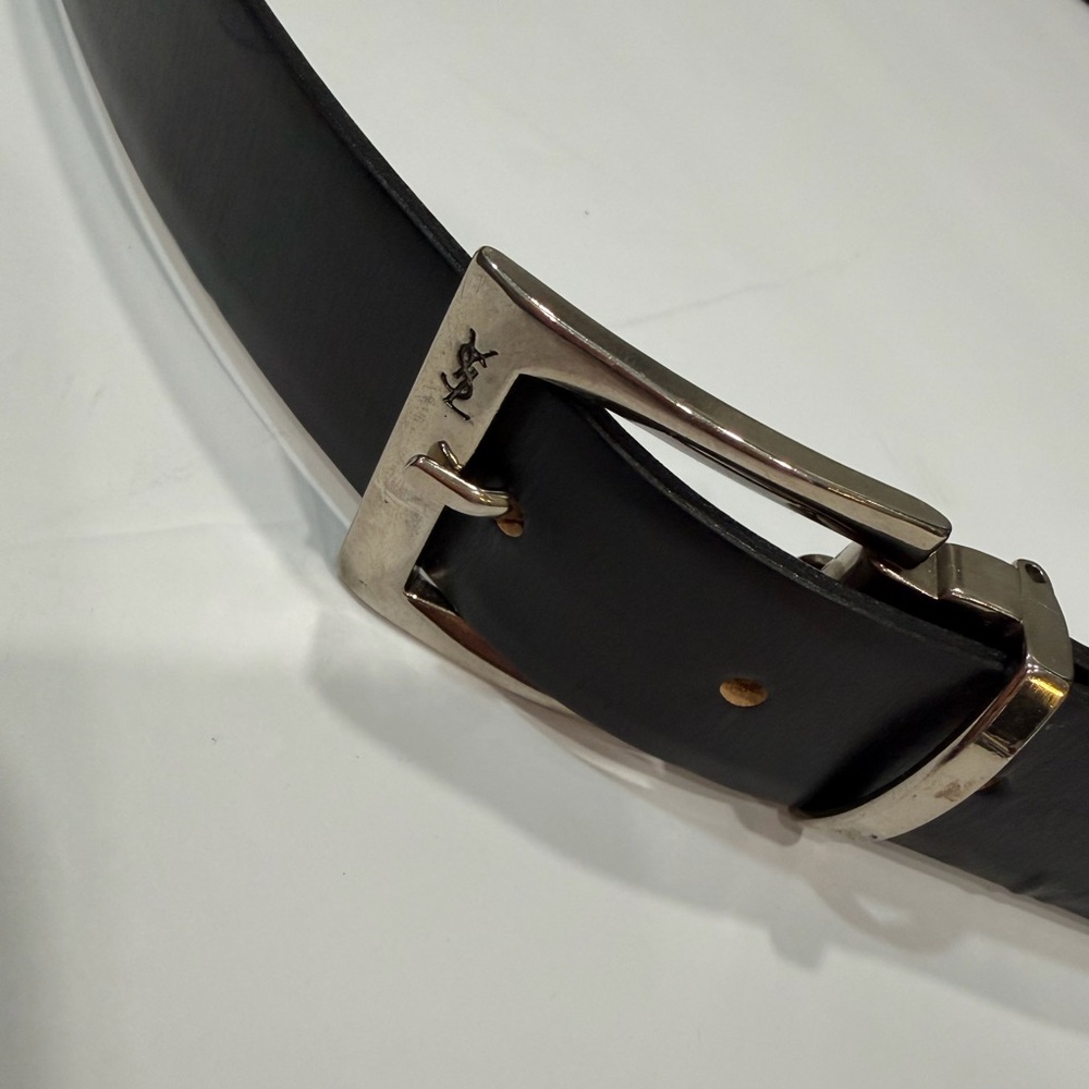 YSL Silver Belt Buckle with Leather Belt